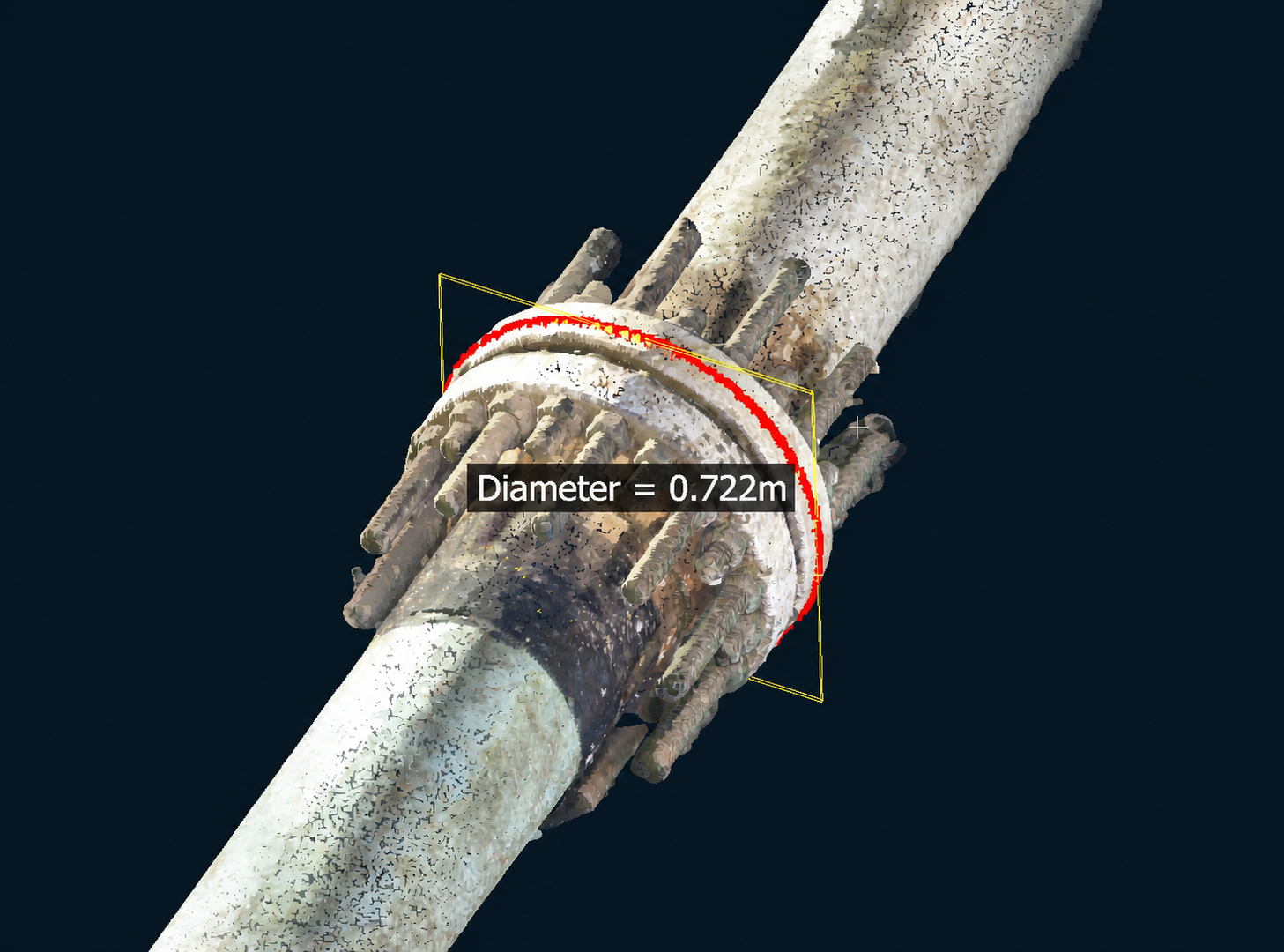 Photogrammetry model with subsea pipeline diameter measurement